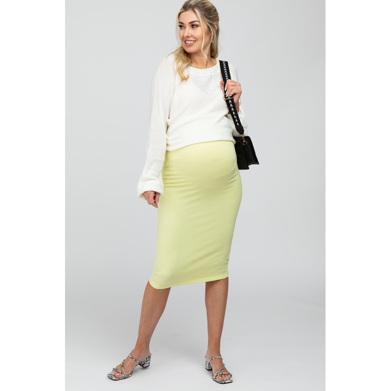Lime Ribbed Fitted Maternity Skirt
