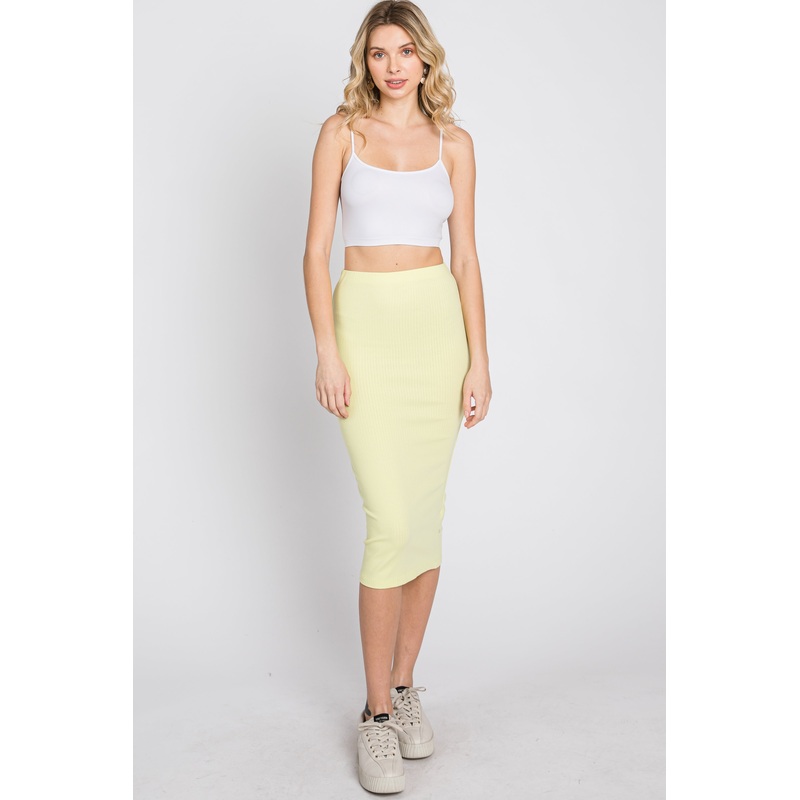 Lime Ribbed Fitted Skirt