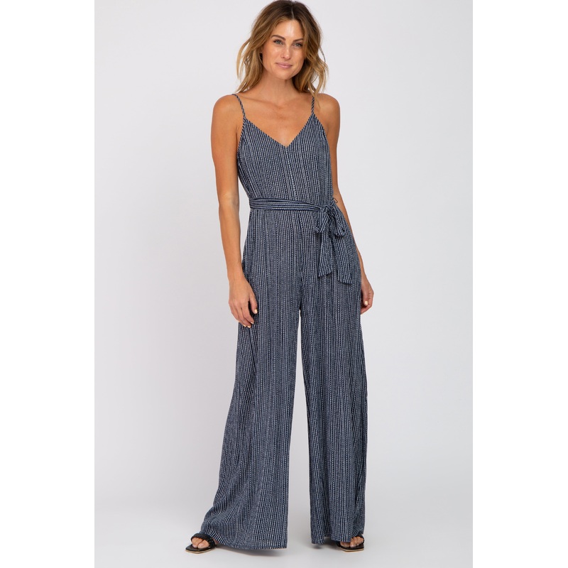 Navy Printed Wide Leg Jumpsuit