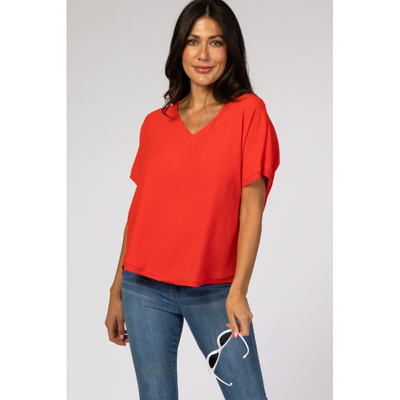 Red V-Neck Blouse