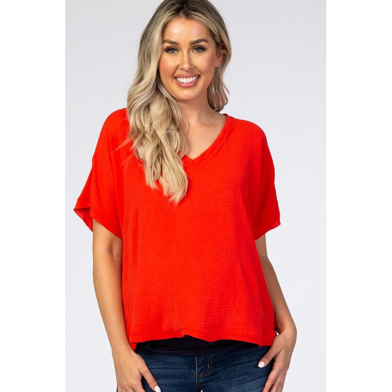 Red V-Neck Maternity Blouse