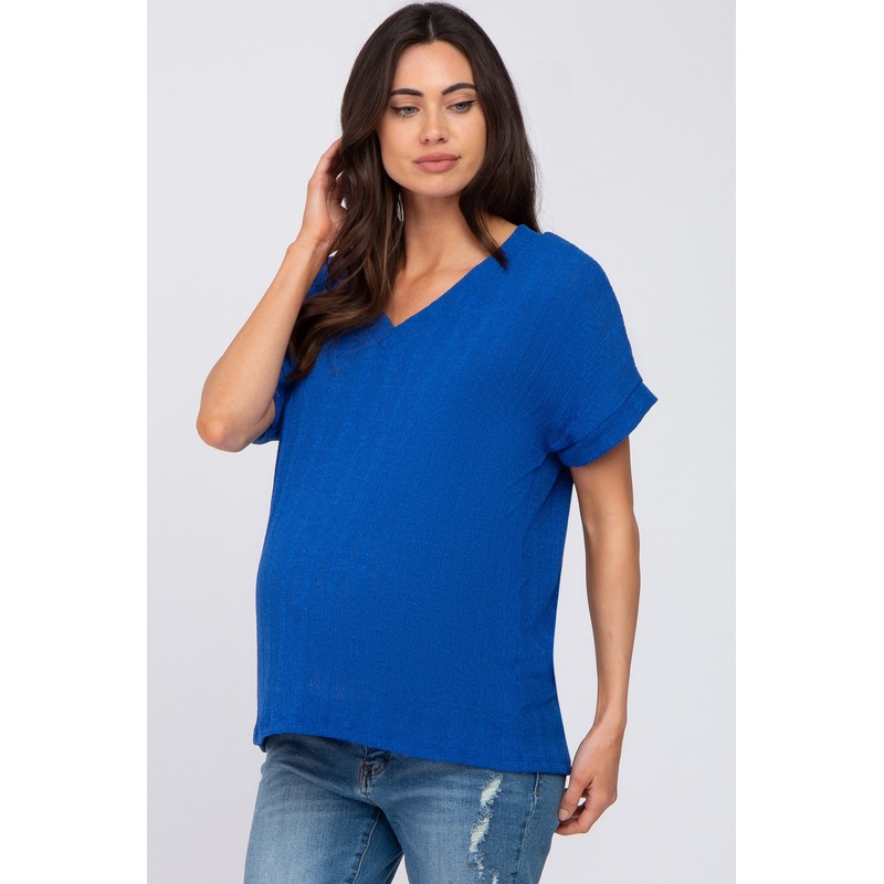 Royal Blue Knit Maternity Short Sleeve Top