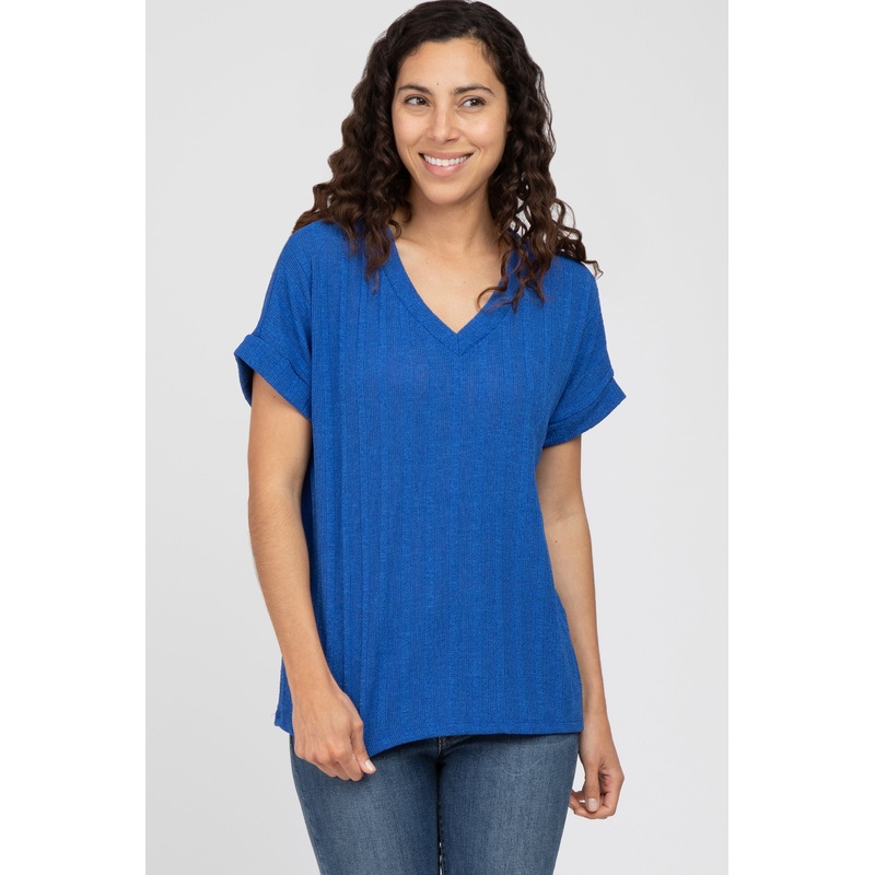 Royal Blue Knit Short Sleeve Top