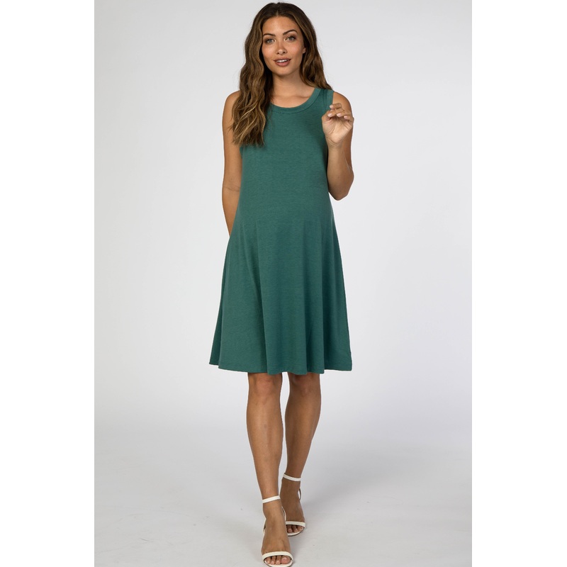 Teal Sleeveless Maternity Dress
