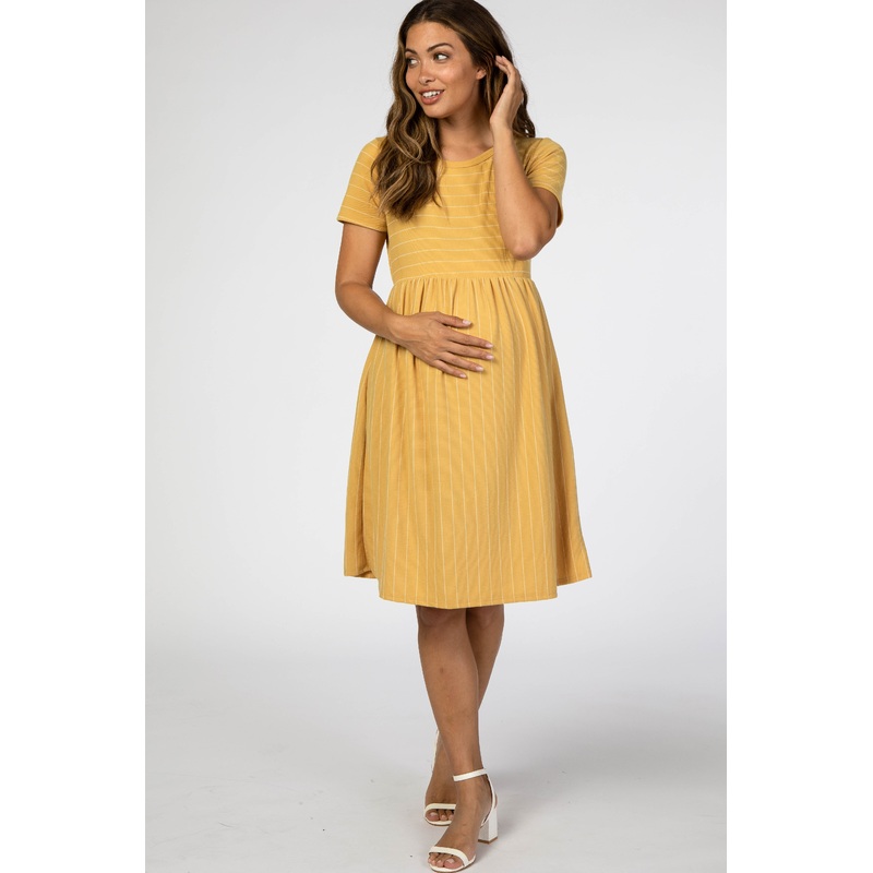 Yellow Striped Maternity Babydoll Dress