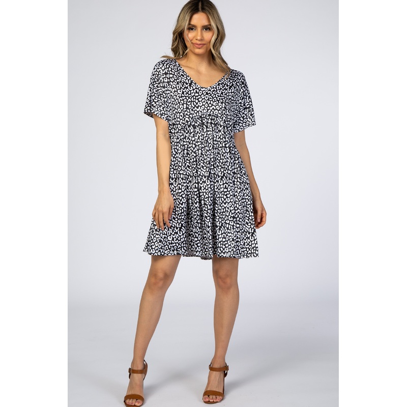 Black Animal Print Short Sleeve Dress
