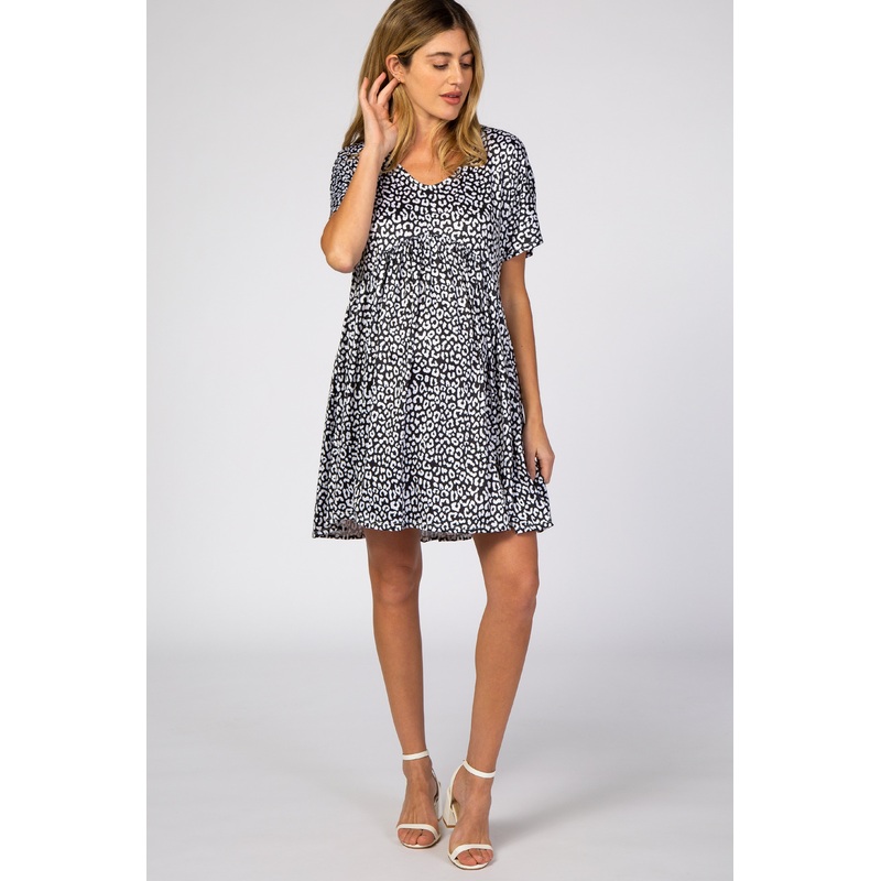 Black Animal Print Short Sleeve Maternity Dress