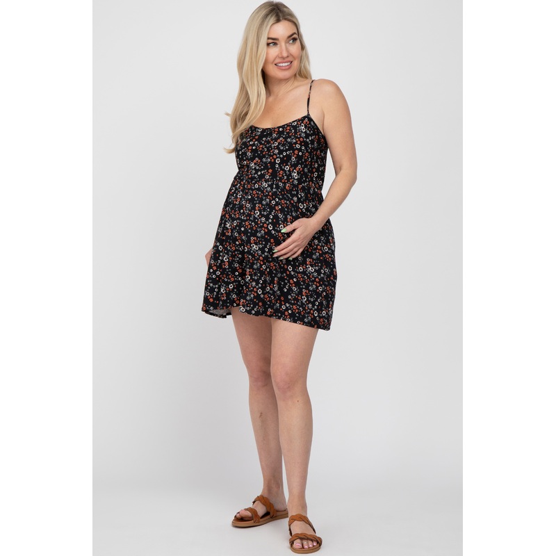 Black Floral Cutout Back Tie Maternity Romper