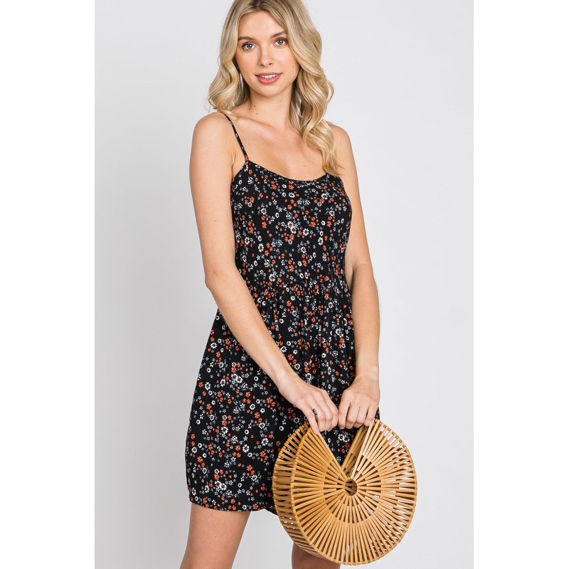 Black Floral Cutout Back Tie Romper