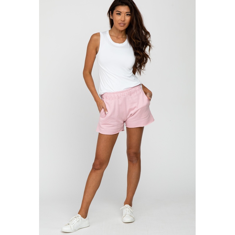 Light Pink French Terry Raw Hem Shorts