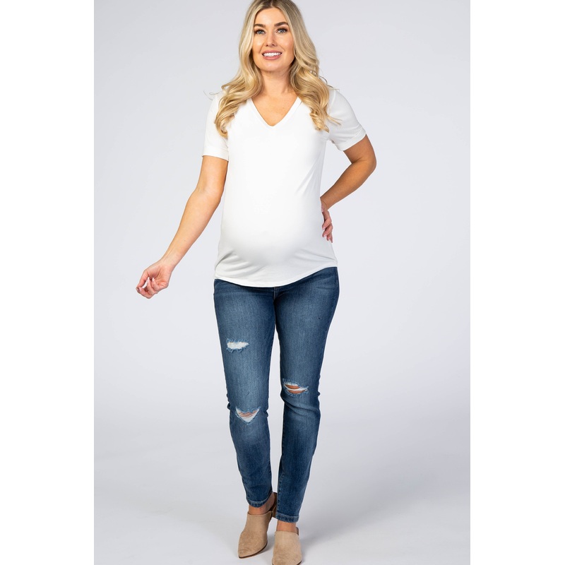 Medium Wash Distressed Maternity Jeans