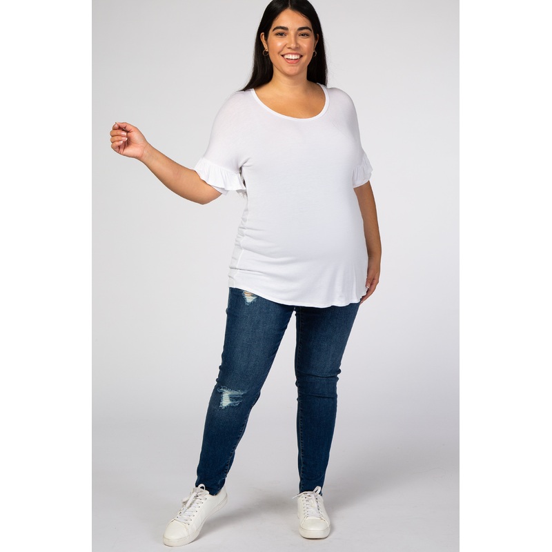 Navy Blue Distressed Skinny Maternity Plus Jeans