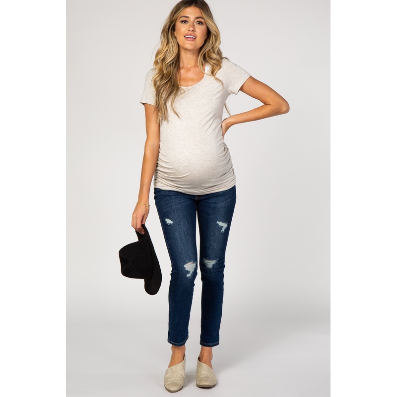 PinkBlush Navy Blue Distressed Maternity Skinny Jeans