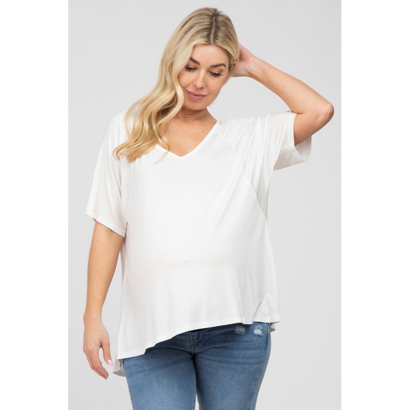 White Basic Raglan Short Sleeve Maternity Top