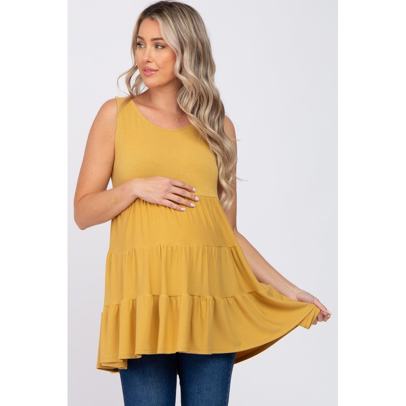 Yellow Tiered Sleeveless Maternity Top