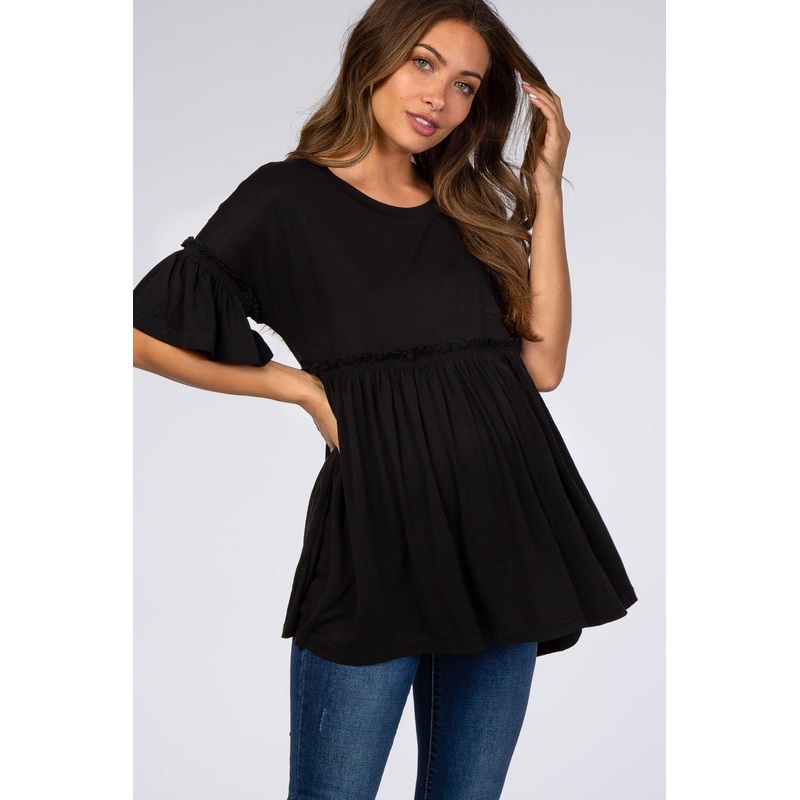Black Ruffle Babydoll Maternity Top