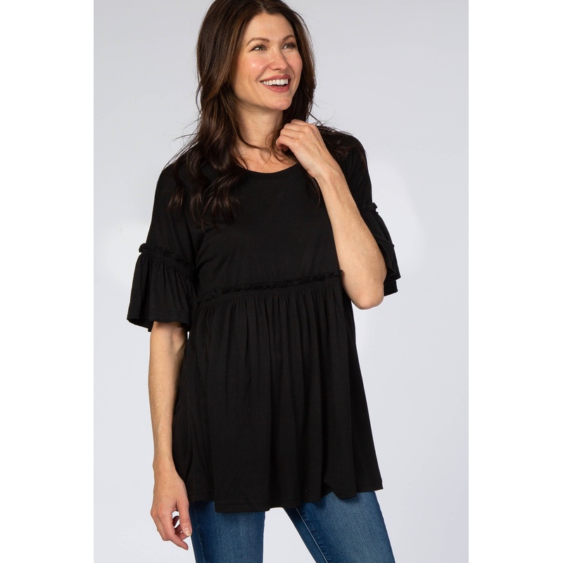 Black Ruffle Babydoll Top