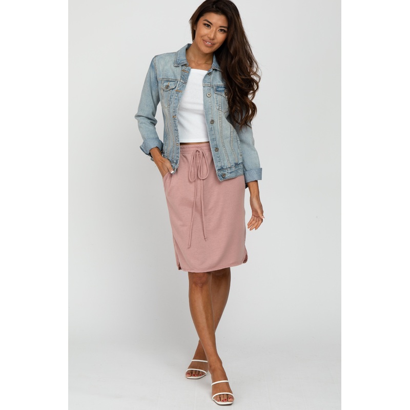 Light Pink Front Tie Round Hem Skirt