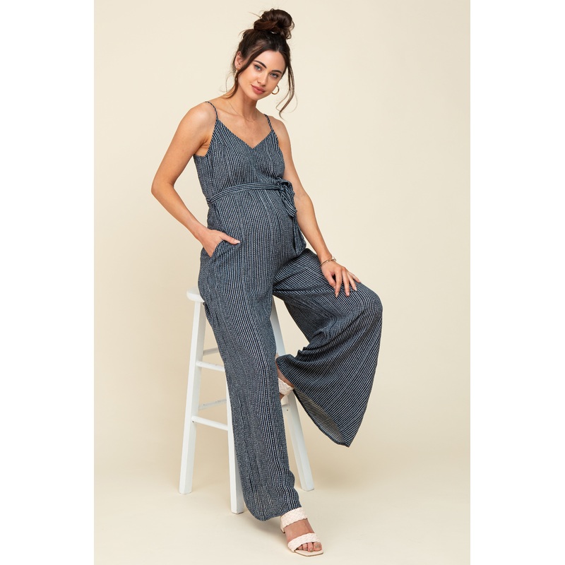 Navy Printed Maternity Wide Leg Jumpsuit