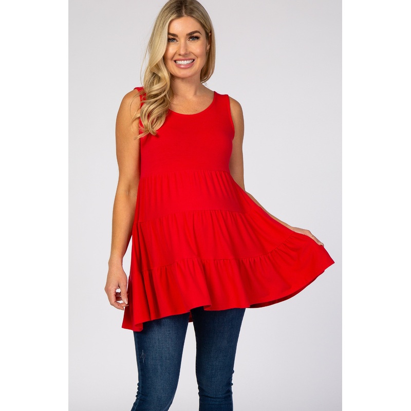 Red Tiered Sleeveless Maternity Top