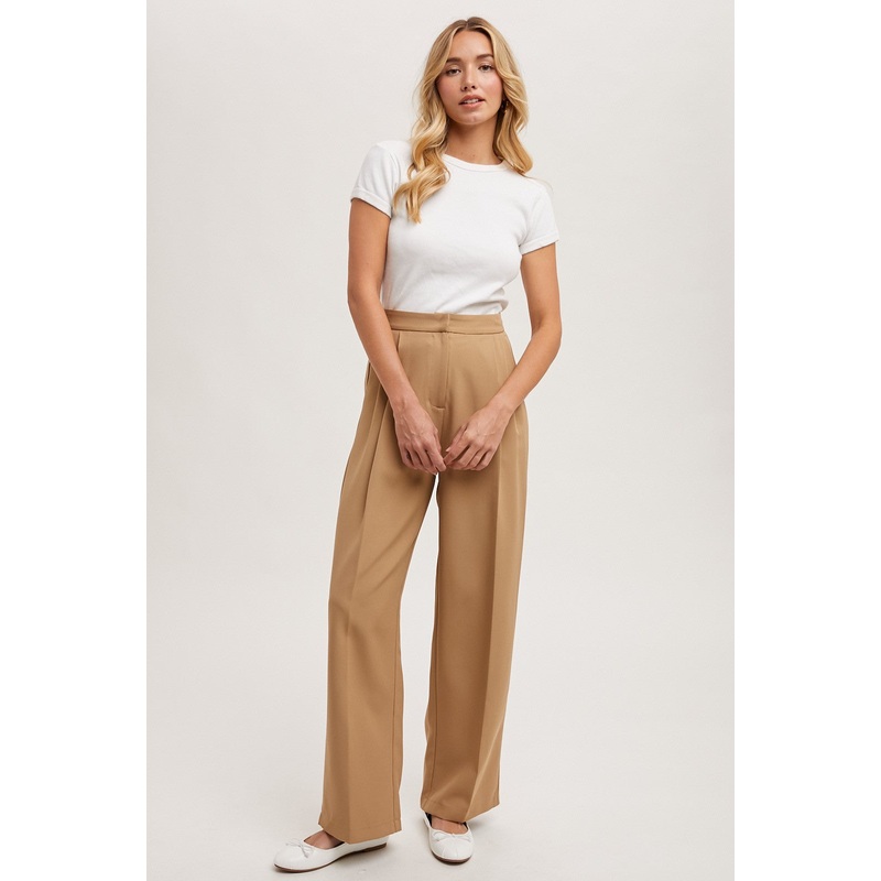 Taupe Pleated Wide Trouser Pants