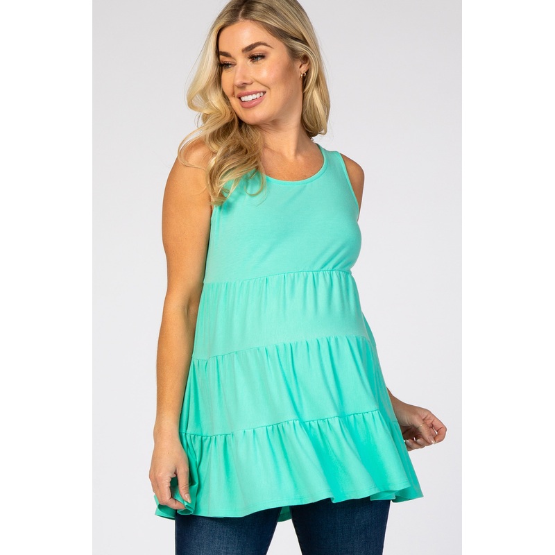 Turquoise Tiered Sleeveless Maternity Top