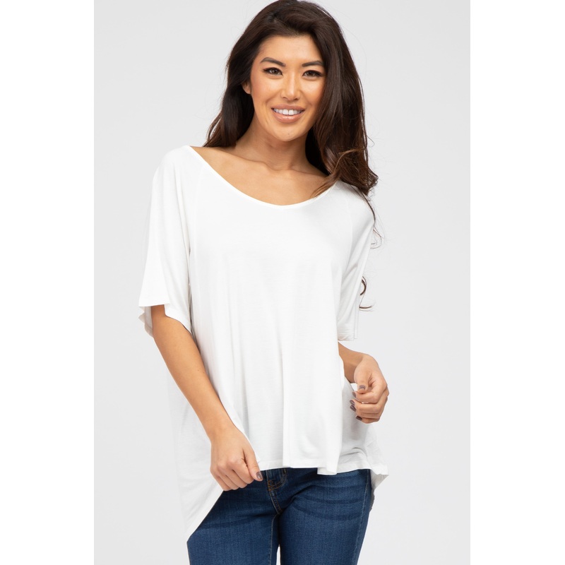White Basic Raglan Short Sleeve Top