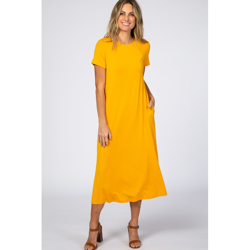 Yellow Side Slit Midi Dress