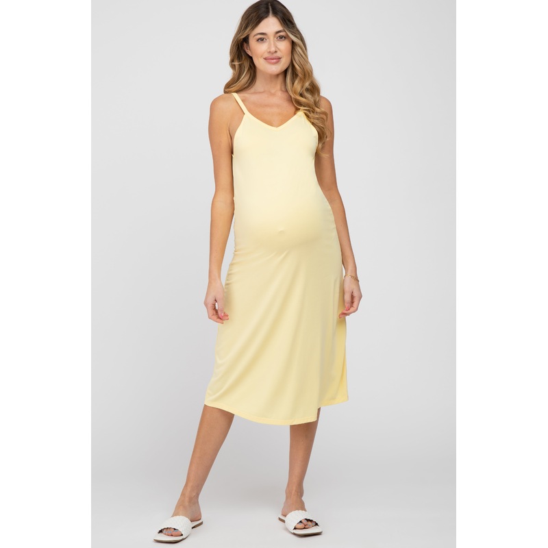 Yellow Sleeveless Maternity Midi Dress