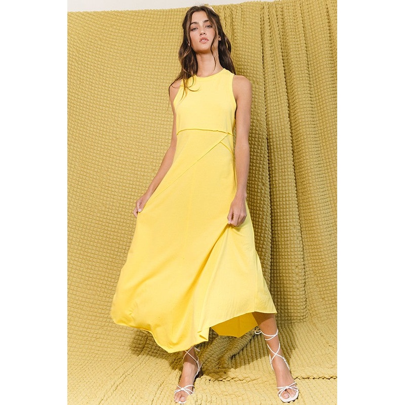 Yellow Tank Asymmetrical Solid Knit Maxi Dress