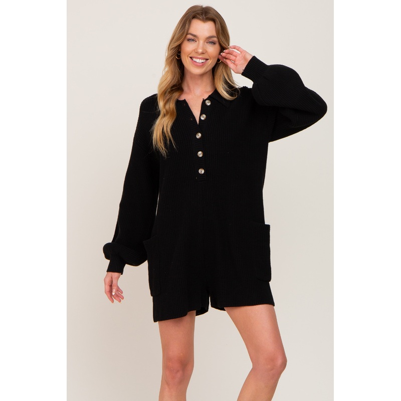 Black Button Down Sweater Romper