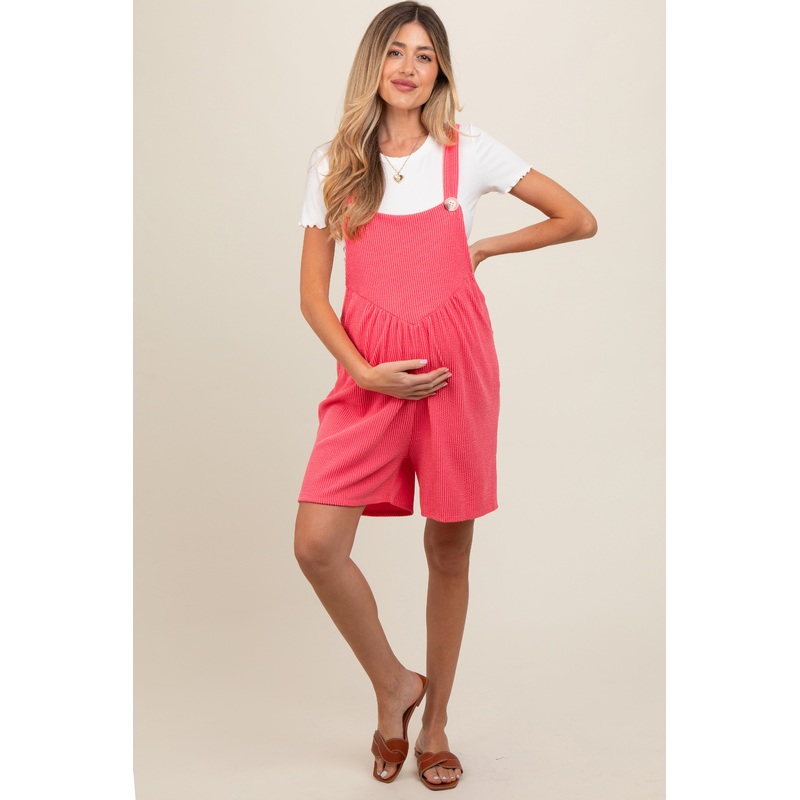 Coral Ribbed Maternity Romper