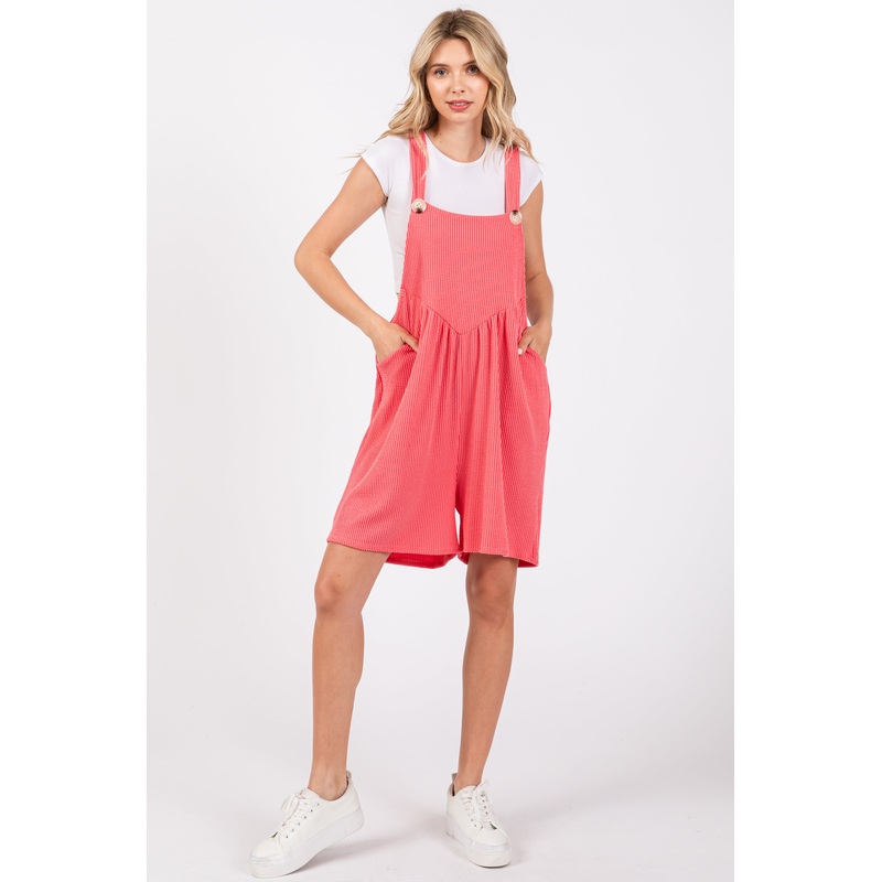 Coral Ribbed Romper