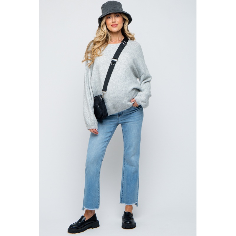 Light Blue Raw Edge Crop Maternity Jeans