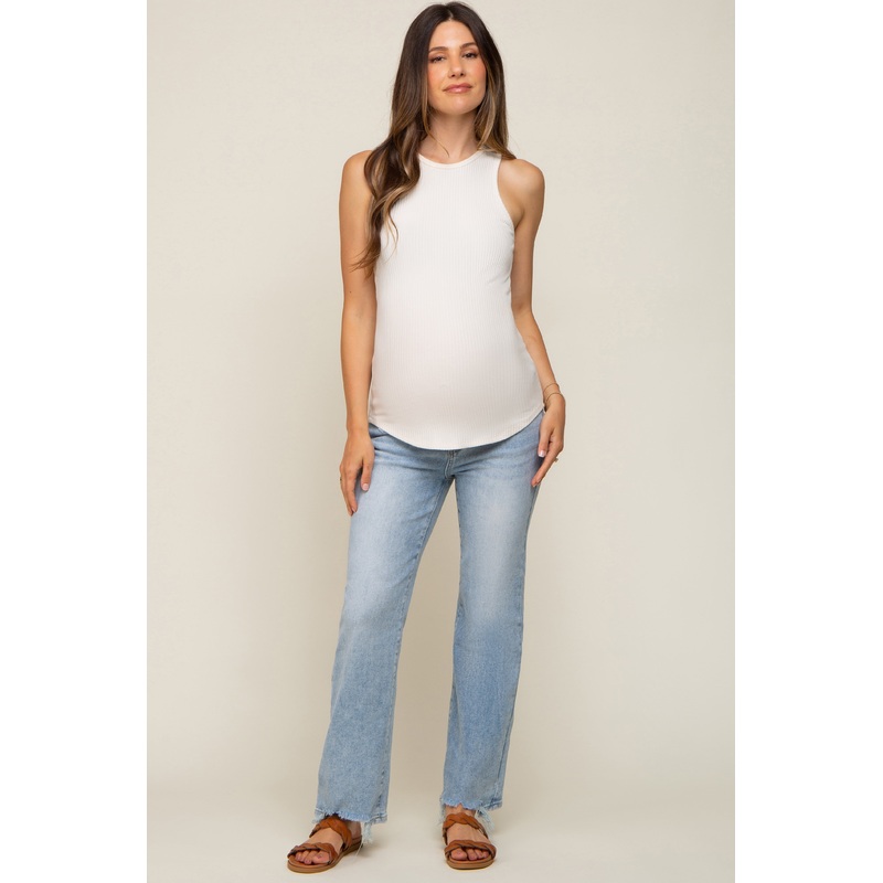 Light Blue Straight Leg Maternity Jeans