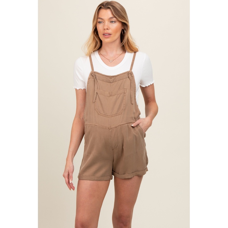 Mocha Front Pocket Maternity Overall Shorts