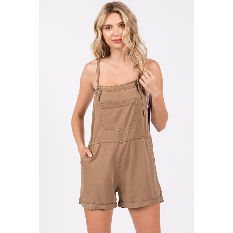 Mocha Front Pocket Overall Shorts