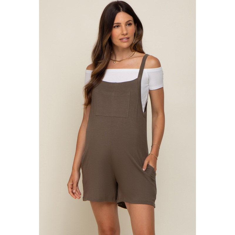 Olive Front Pocket Overall Knit Maternity Romper