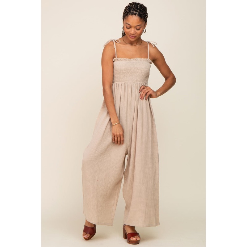 Taupe Sleeveless Cropped Jumpsuit