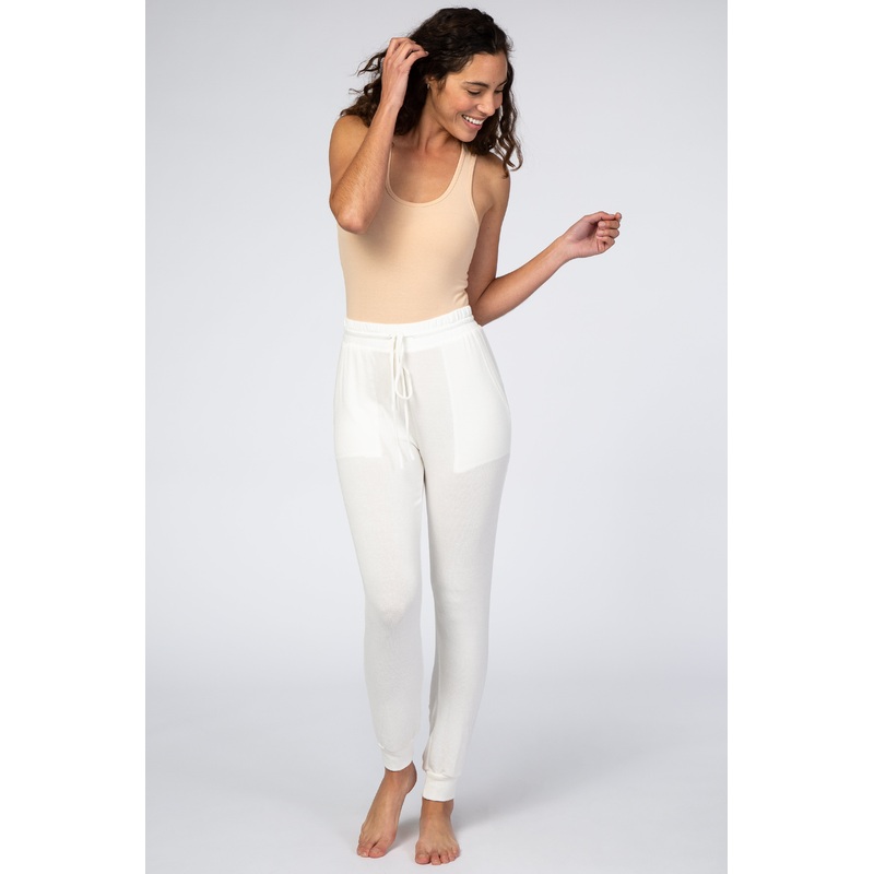 White Soft Brushed Drawstring Lounge Pants