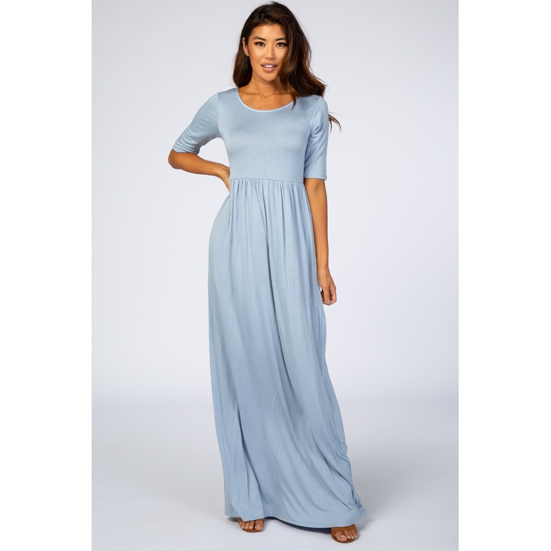 Baby Blue Short Sleeve Maxi Dress