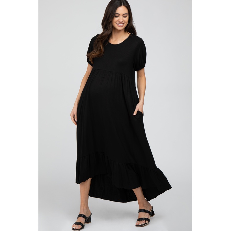 Black Crochet Back Maternity Midi Dress