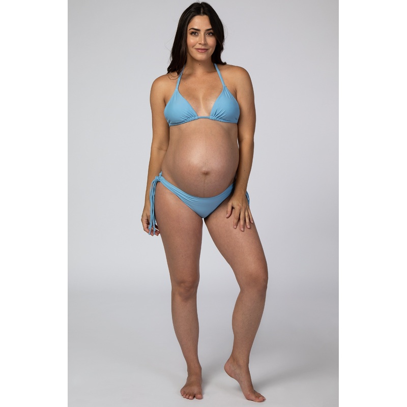 Light Blue Halter Tie Bikini Maternity Set