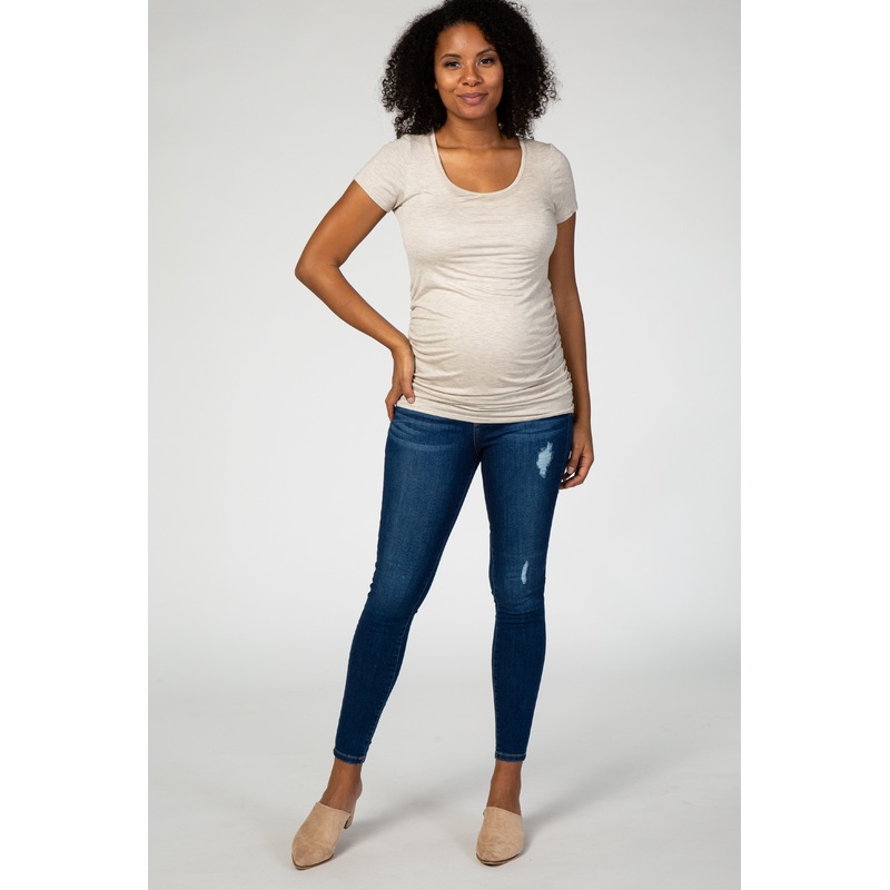 Navy Blue Lightly Distressed Skinny Fit Maternity Jeans