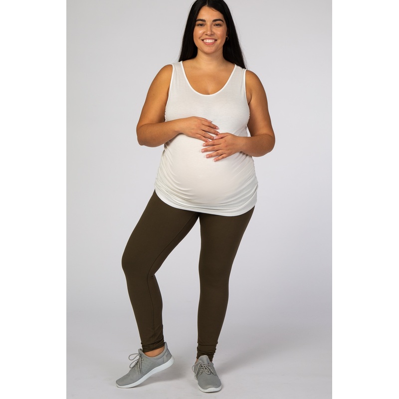 Olive Solid Basic Maternity Plus Leggings