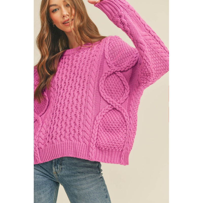 Orchid Mixed Braided Cable Knit Sweater