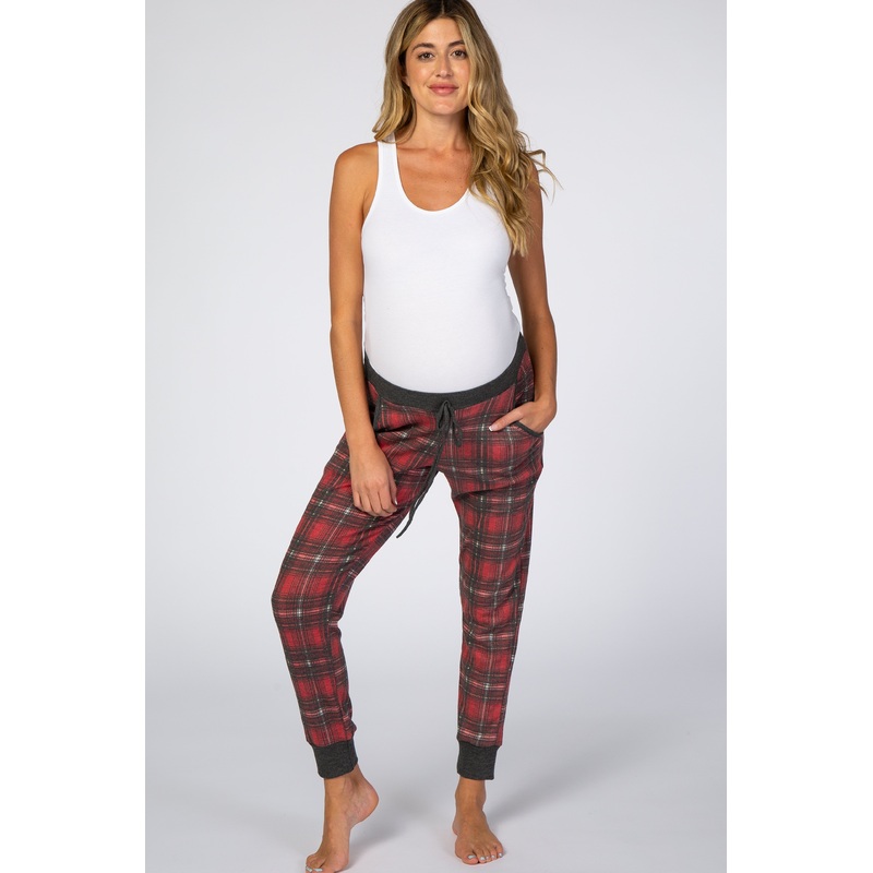 Red Plaid Maternity Pajama Pants