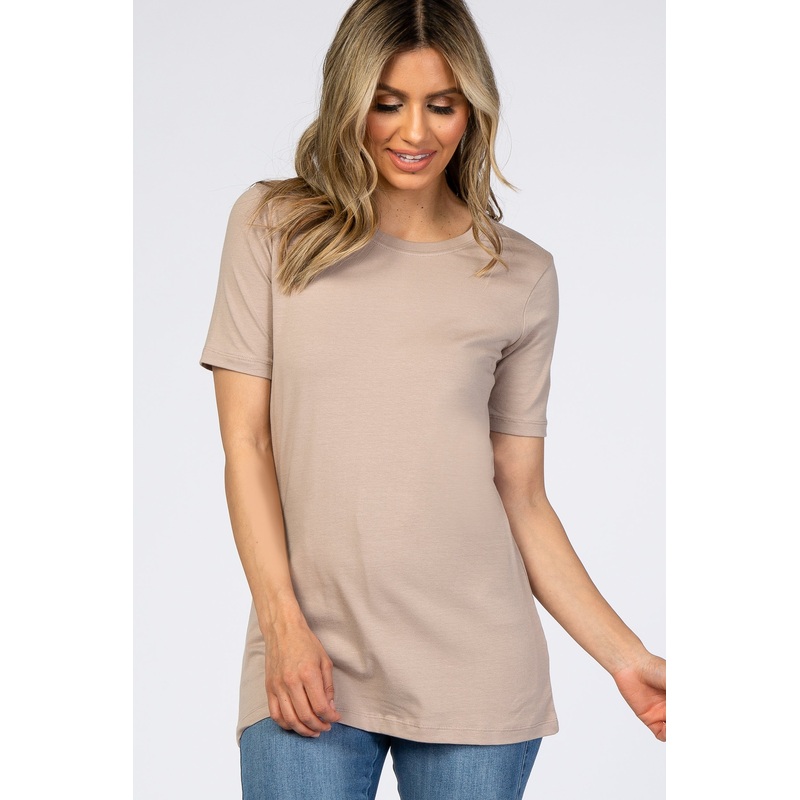 Taupe Crew Neck Short Sleeve Top