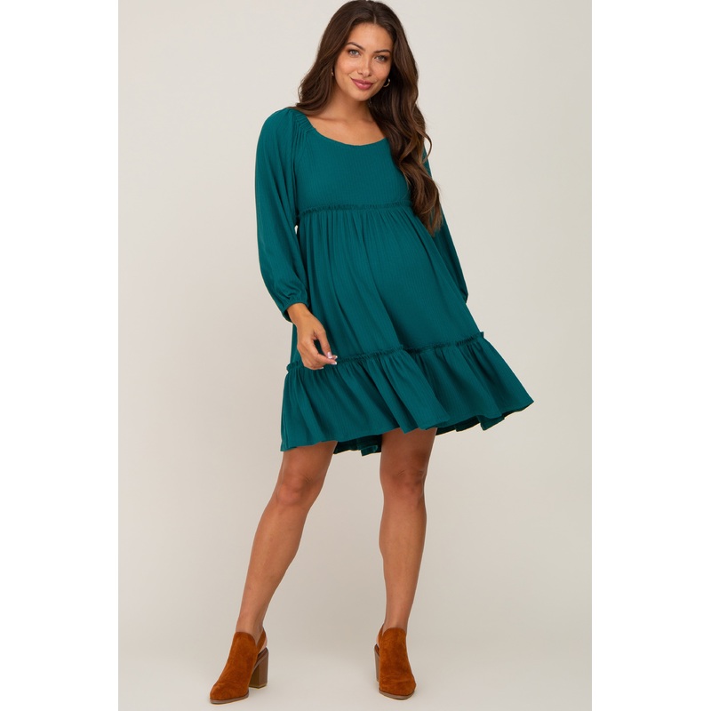 Teal Ribbed Tied Back Maternity Mini Dress