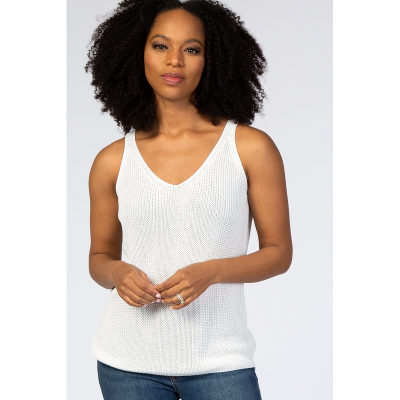 White V-Neck Sweater Tank Top